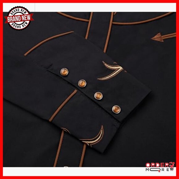 Men's Embroidered Bull Head Western Snap Button Shirt Long Sleeve Regular Fit - Picture 5 of 6